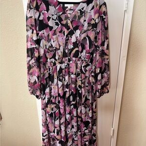 Nine Britton Black and Pink Floral Long Sleeve Dress